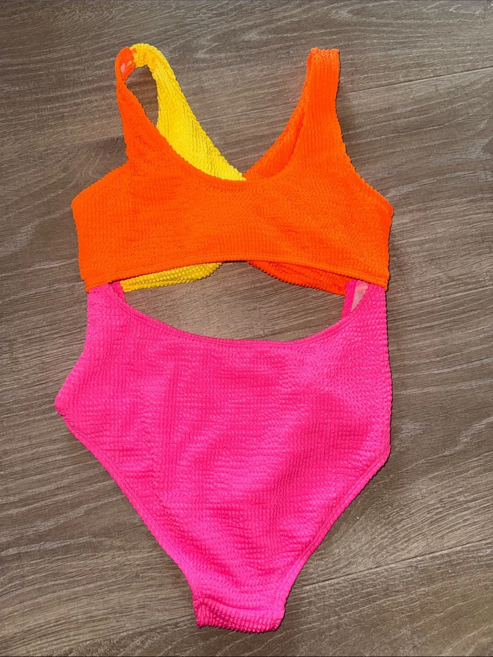 Kids Colorblock One-Piece Swimsuit - Neon Pink, Yellow & Orange